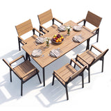 Homall Outdoor Patio Dining Set of 7, Rectangular Dining Table with Umbrella Hole and 6 Armrest Chairs, Low Maintenance for Backyard Deck Poolside