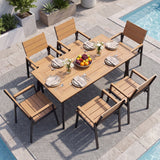 Homall Outdoor Patio Dining Set of 7, Rectangular Dining Table with Umbrella Hole and 6 Armrest Chairs, Low Maintenance for Backyard Deck Poolside