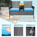 LACOO Outdoor Patio Loveseat Modern Wicker Patio Conversation Furniture Set with Cushions and Built-in Coffee Table Porch Furniture for Garden Lawn Backyard
