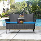 LACOO Outdoor Patio Loveseat Modern Wicker Patio Conversation Furniture Set with Cushions and Built-in Coffee Table Porch Furniture for Garden Lawn Backyard