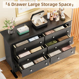 Homall 6 Drawer Double Dresser Equipped with an Anti-Toppling Device, Modern Wood Chest of Drawer for Living Room Bedroom