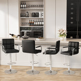 Homall Bar Stools Set of 2 Modern PU Leather Height Adjustable Hydraulic Kitchen Counter Square Island Swivel Barstool with Armrest
