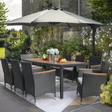 Homall 7 Pieces Outdoor Patio Dining Set with PE Rattan Wicker Dining Table and Chairs Acacia Wood Tabletop, Curved Wood Armrest Chairs with Cushions