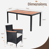 Homall 7 Pieces Outdoor Patio Dining Set with PE Rattan Wicker Dining Table and Chairs Acacia Wood Tabletop, Curved Wood Armrest Chairs with Cushions