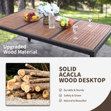 Homall 7 Pieces Outdoor Patio Dining Set with PE Rattan Wicker Dining Table and Chairs Acacia Wood Tabletop, Curved Wood Armrest Chairs with Cushions