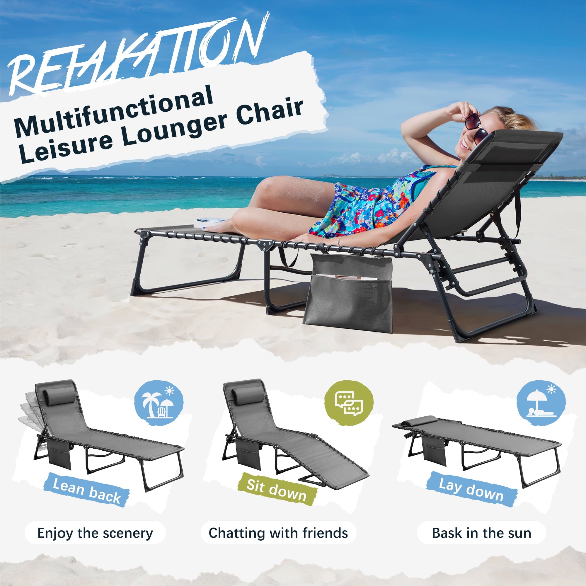 Homall Outdoor Lounge Chair Foldable Chair Adjustable Height Patio Lounge Chair,Suitable for Beach,Lawn and Pool