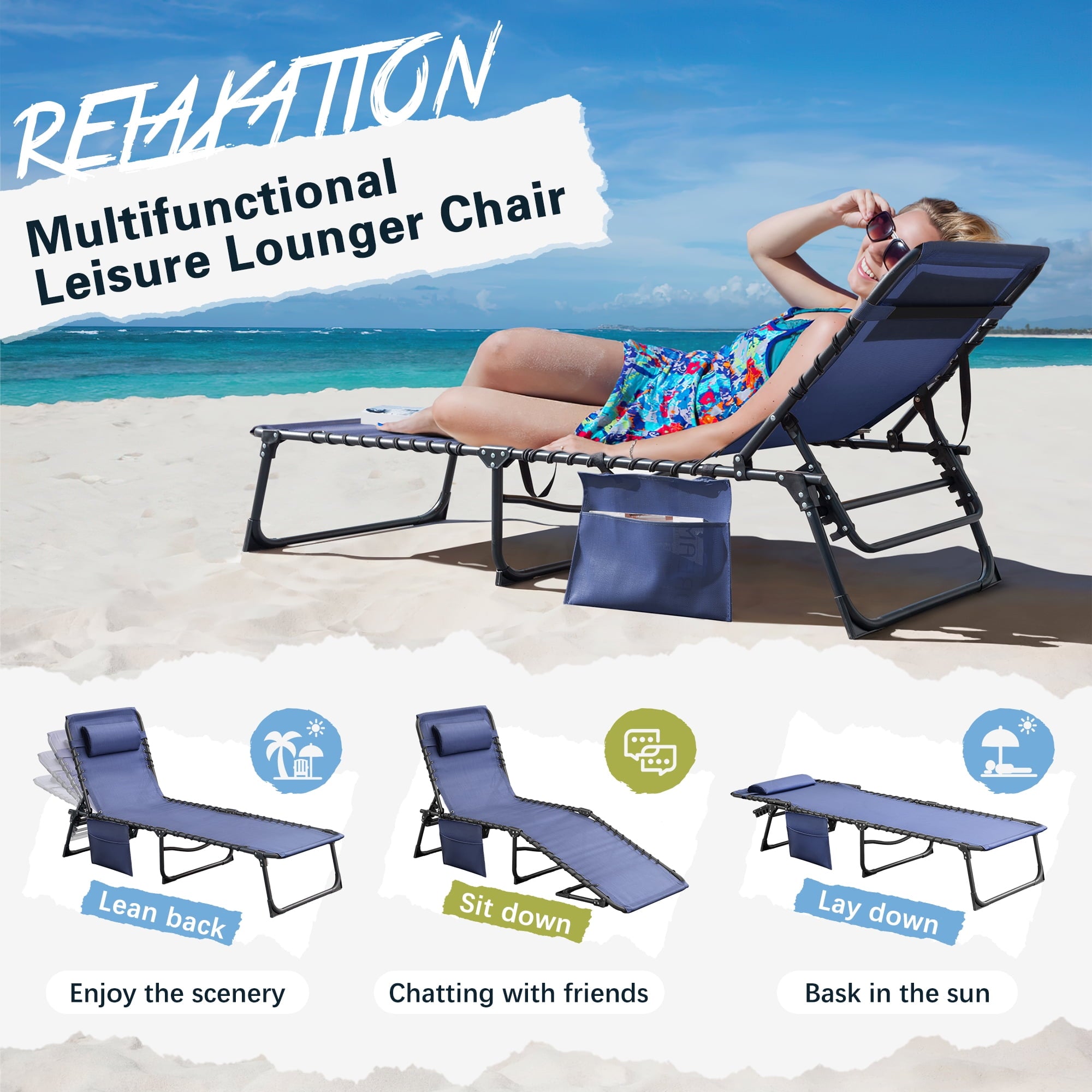 Homall Outdoor Lounge Chair Foldable Chair Adjustable Height Patio Lounge Chair,Suitable for Beach,Lawn and Pool