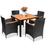 Homall 7 Pieces Outdoor Patio Dining Set with PE Rattan Wicker Dining Table and Chairs Acacia Wood Tabletop, Curved Wood Armrest Chairs with Cushions