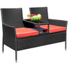 LACOO Outdoor Patio Loveseat Modern Wicker Patio Conversation Furniture Set with Cushions and Built-in Coffee Table Porch Furniture for Garden Lawn Backyard