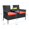 LACOO Outdoor Patio Loveseat Modern Wicker Patio Conversation Furniture Set with Cushions and Built-in Coffee Table Porch Furniture for Garden Lawn Backyard