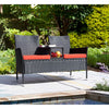 LACOO Outdoor Patio Loveseat Modern Wicker Patio Conversation Furniture Set with Cushions and Built-in Coffee Table Porch Furniture for Garden Lawn Backyard