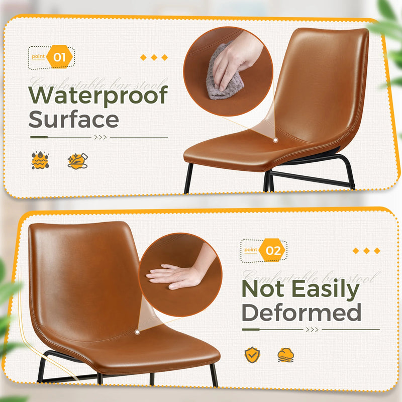 Homall Barstools Low Height PU Leather Counter Bar Stool With Back and Footrest Set of 2