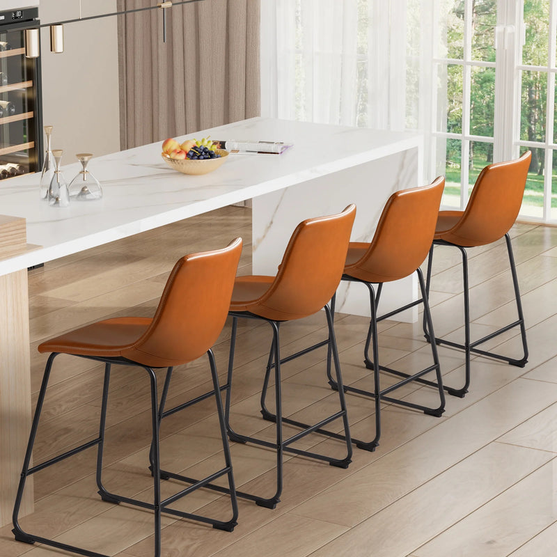 Homall Barstools Middle Height PU Leather Counter Bar Stool With Back and Footrest Set of 2