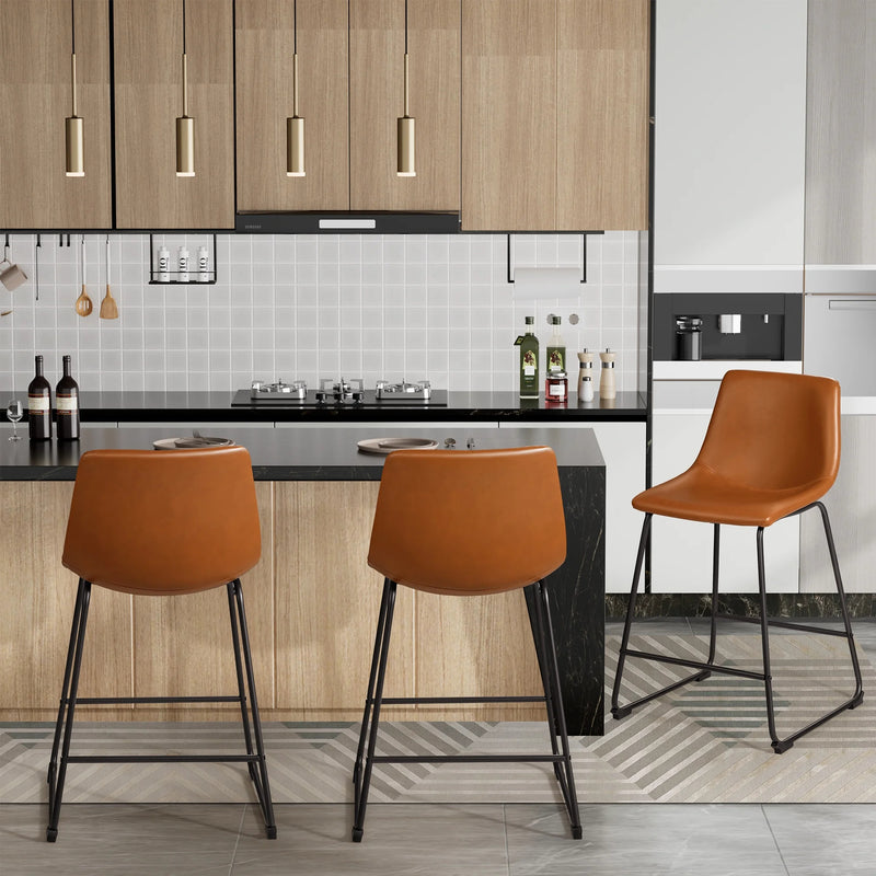 Homall Barstools Middle Height PU Leather Counter Bar Stool With Back and Footrest Set of 2