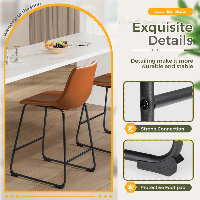 Homall Barstools Middle Height PU Leather Counter Bar Stool With Back and Footrest Set of 2