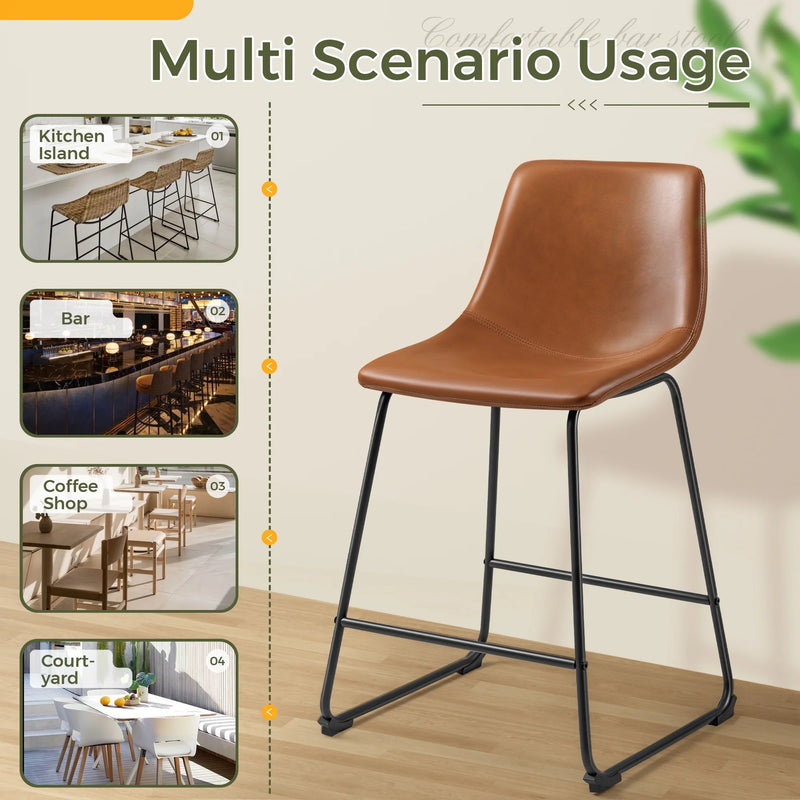 Homall Barstools Middle Height PU Leather Counter Bar Stool With Back and Footrest Set of 2
