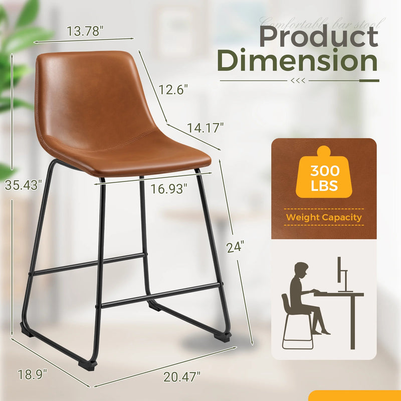 Homall Barstools Middle Height PU Leather Counter Bar Stool With Back and Footrest Set of 2