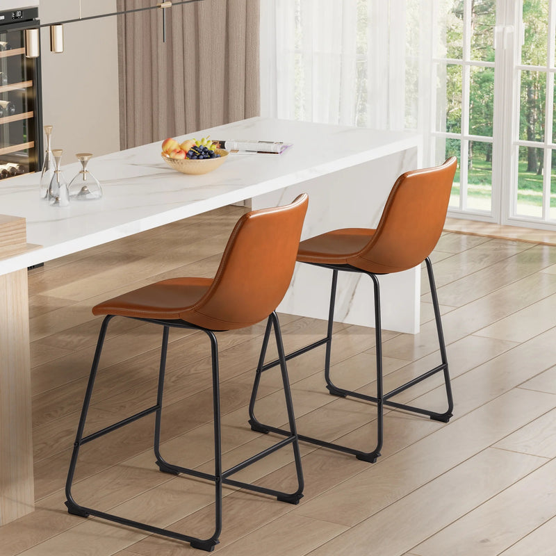 Homall Barstools Middle Height PU Leather Counter Bar Stool With Back and Footrest Set of 2
