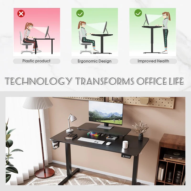 Homall  Electric Height Adjustable Standing Desk with Monitor Stand Lifting Range 28~46" Stand Up Office Desk for Home Office