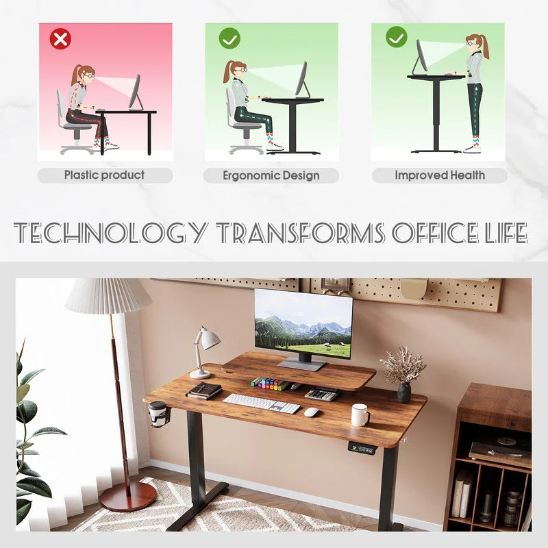 Homall  Electric Height Adjustable Standing Desk with Monitor Stand Lifting Range 28~46" Stand Up Office Desk for Home Office