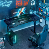 Homall Height Adjustable Gaming Desk T-Shaped Office Desk with Mouse Pad, Cup Holder, and Headphone Hooks