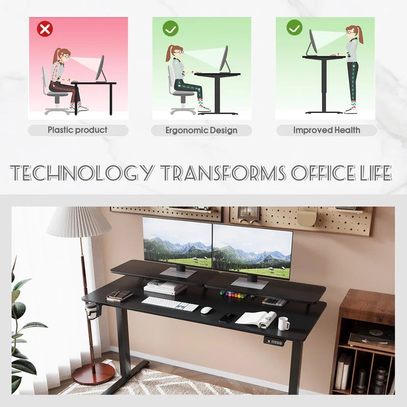 Homall  Electric Height Adjustable Standing Desk with Monitor Stand Lifting Range 28~46" Stand Up Office Desk for Home Office