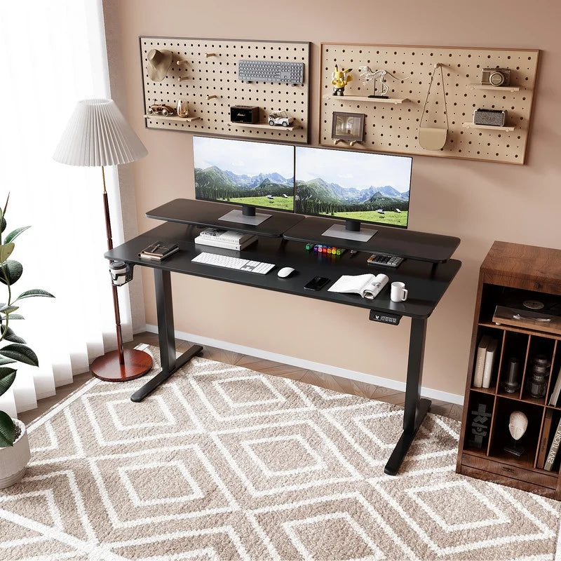 Homall  Electric Height Adjustable Standing Desk with Monitor Stand Lifting Range 28~46" Stand Up Office Desk for Home Office