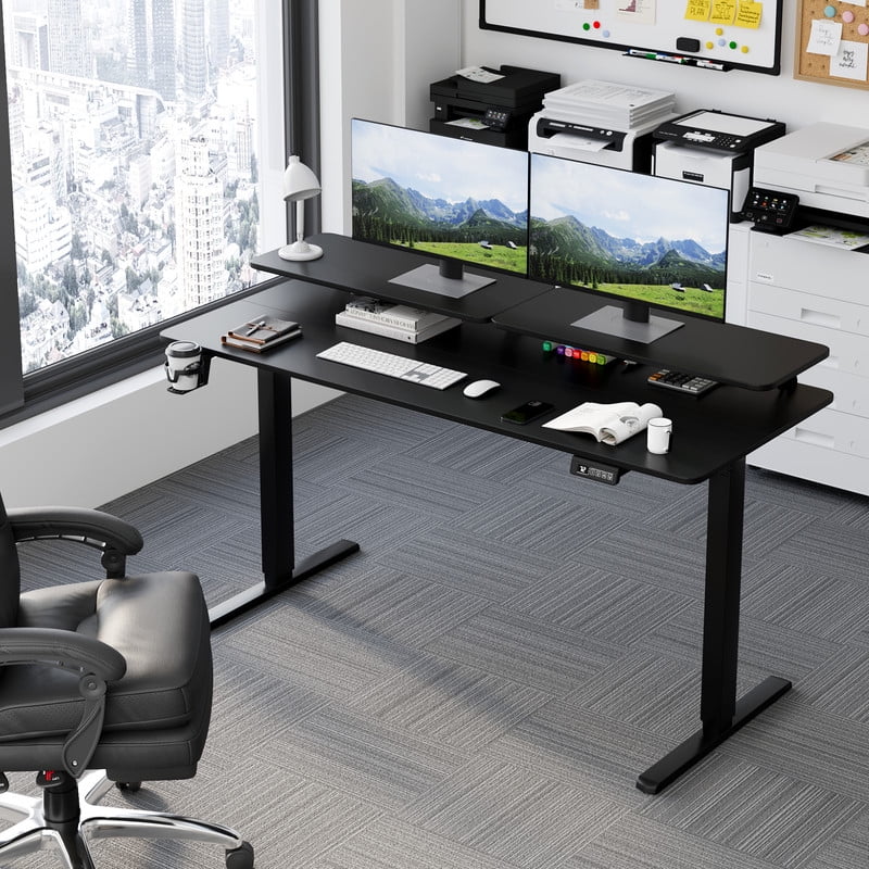 Homall  Electric Height Adjustable Standing Desk with Monitor Stand Lifting Range 28~46" Stand Up Office Desk for Home Office