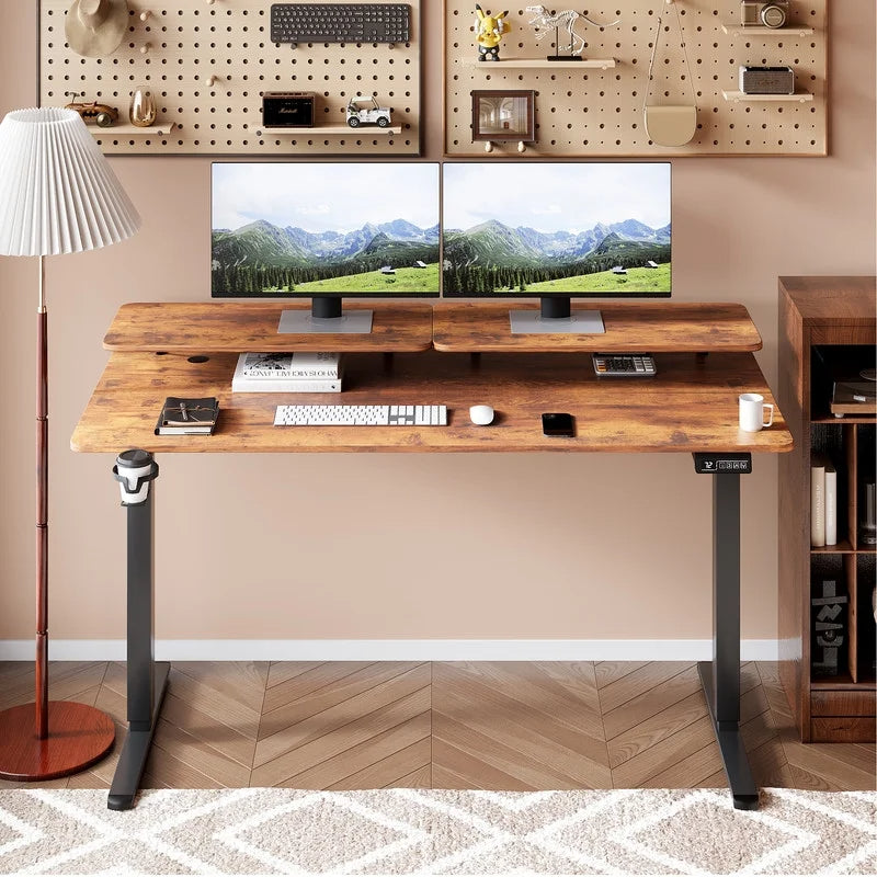 Homall  Electric Height Adjustable Standing Desk with Monitor Stand Lifting Range 28~46" Stand Up Office Desk for Home Office