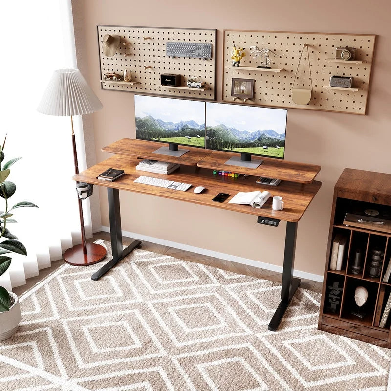 Homall  Electric Height Adjustable Standing Desk with Monitor Stand Lifting Range 28~46" Stand Up Office Desk for Home Office