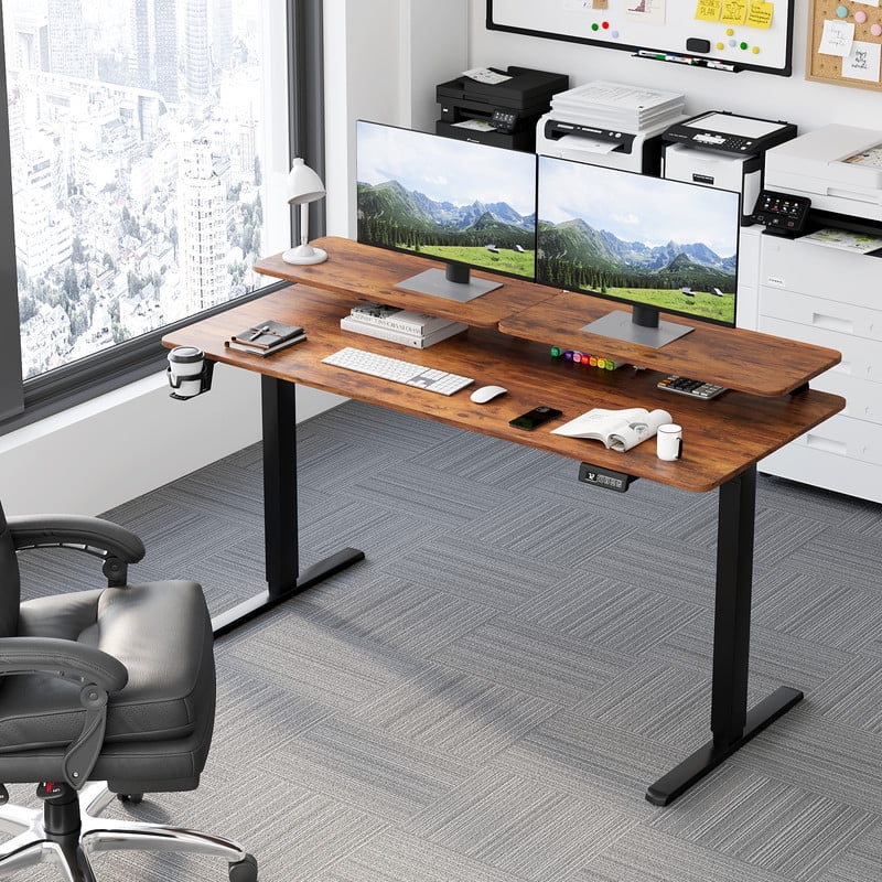 Homall  Electric Height Adjustable Standing Desk with Monitor Stand Lifting Range 28~46" Stand Up Office Desk for Home Office