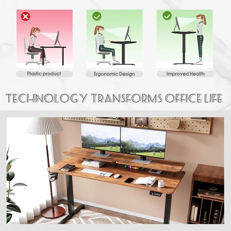 Homall  Electric Height Adjustable Standing Desk with Monitor Stand Lifting Range 28~46" Stand Up Office Desk for Home Office