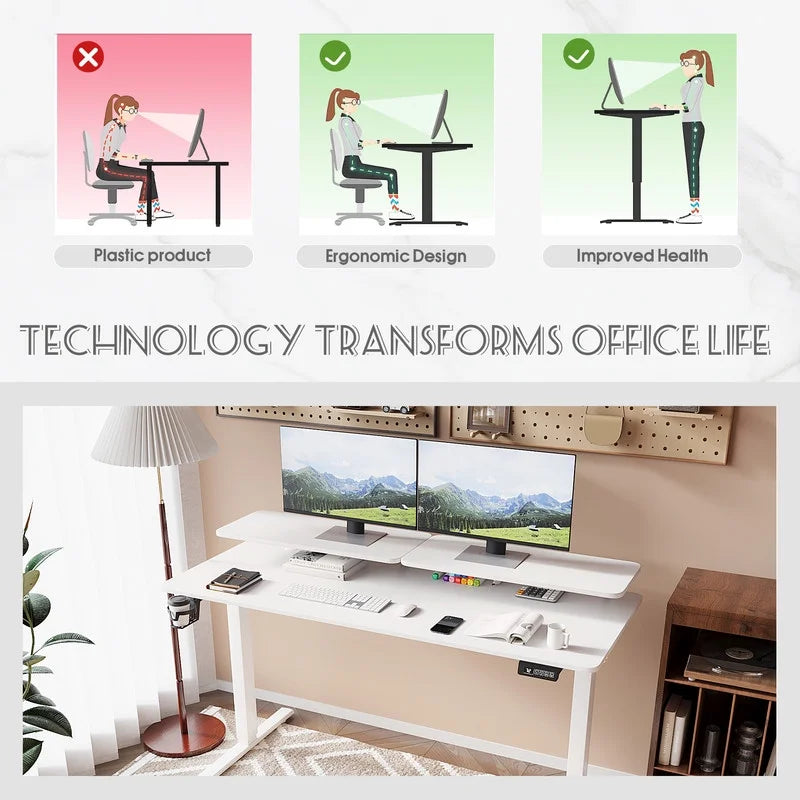 Homall  Electric Height Adjustable Standing Desk with Monitor Stand Lifting Range 28~46" Stand Up Office Desk for Home Office