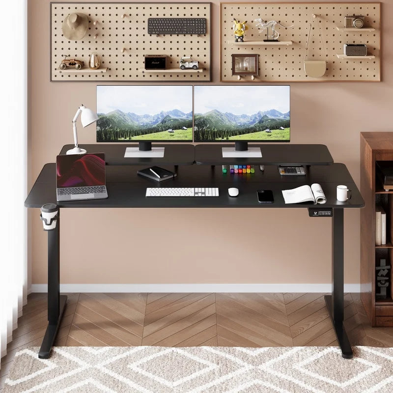 Homall  Electric Height Adjustable Standing Desk with Monitor Stand Lifting Range 28~46" Stand Up Office Desk for Home Office