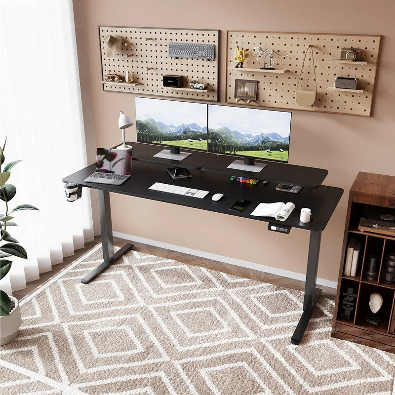 Homall  Electric Height Adjustable Standing Desk with Monitor Stand Lifting Range 28~46" Stand Up Office Desk for Home Office
