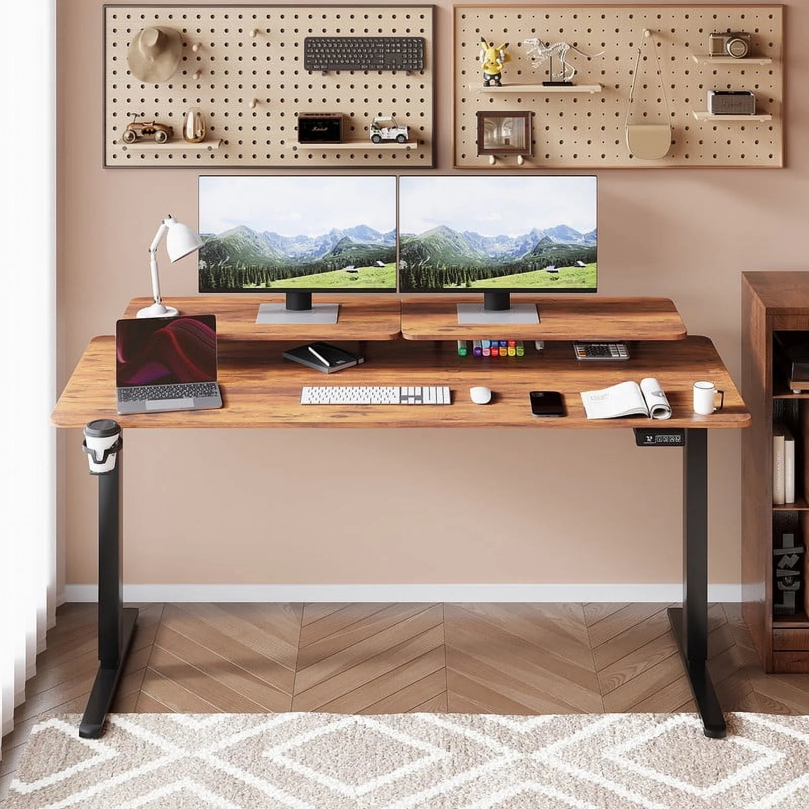 Homall  Electric Height Adjustable Standing Desk with Monitor Stand Lifting Range 28~46" Stand Up Office Desk for Home Office