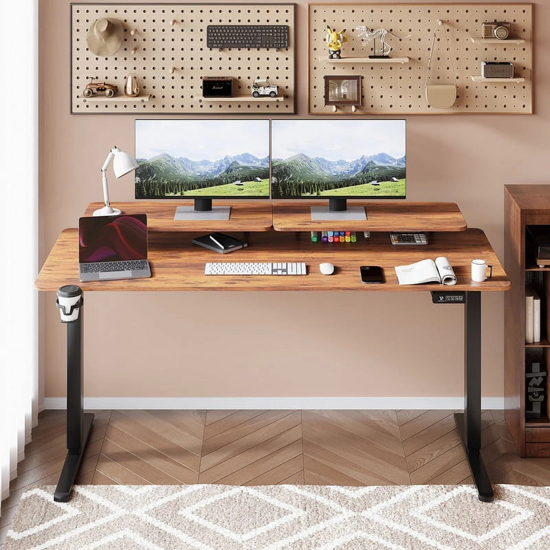 Homall  Electric Height Adjustable Standing Desk with Monitor Stand Lifting Range 28~46" Stand Up Office Desk for Home Office