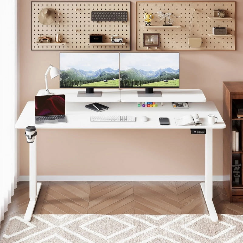 Homall  Electric Height Adjustable Standing Desk with Monitor Stand Lifting Range 28~46" Stand Up Office Desk for Home Office
