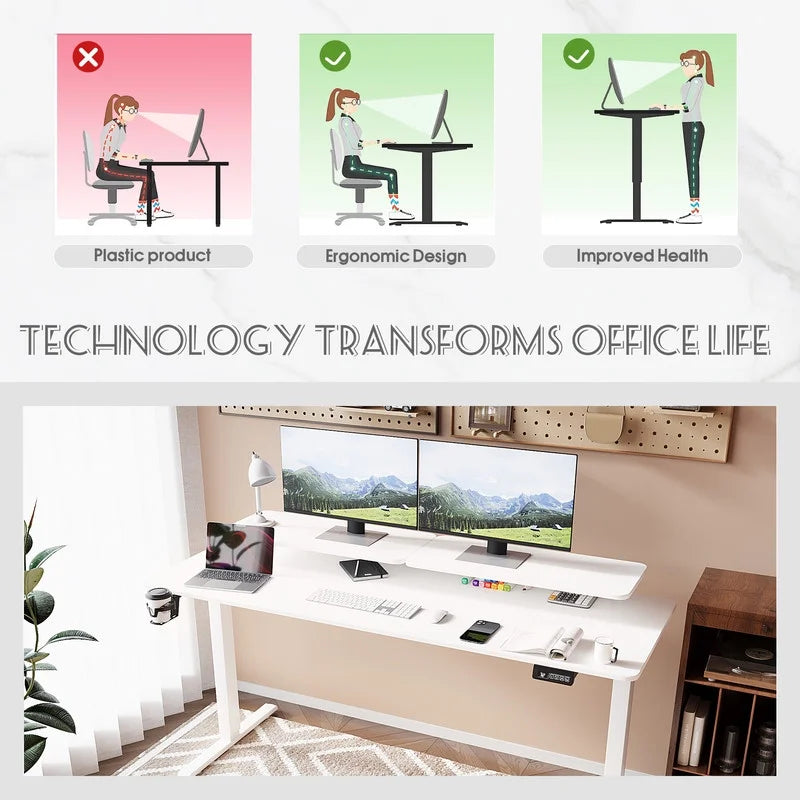 Homall  Electric Height Adjustable Standing Desk with Monitor Stand Lifting Range 28~46" Stand Up Office Desk for Home Office