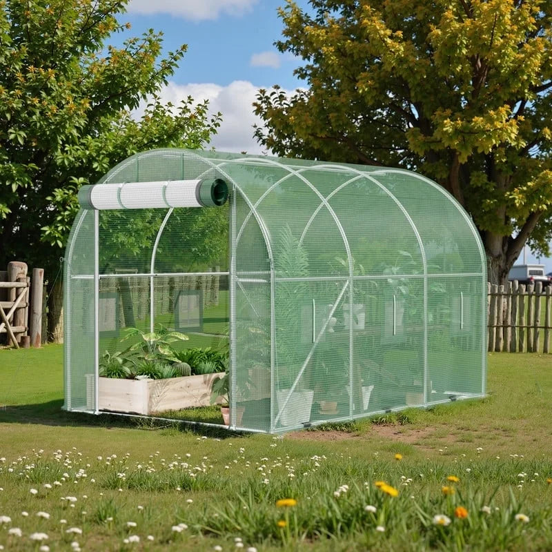 Homall 10 x 6.5 ft Walk-in Tunnel Greenhouse Galvanized Frame & Waterproof with Zippered Door & 6 Roll-up Windows