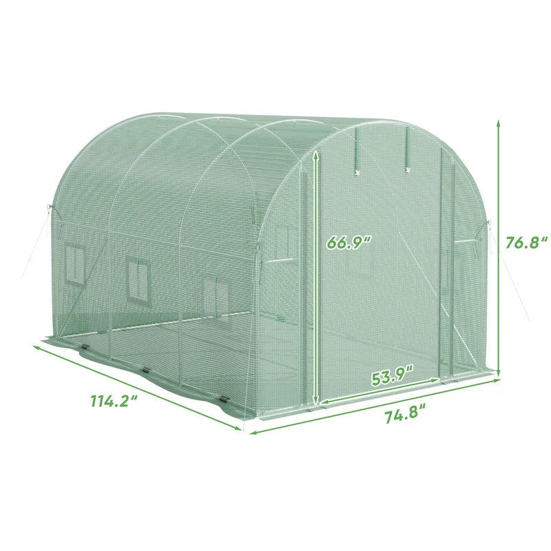 Homall 10 x 6.5 ft Walk-in Tunnel Greenhouse Galvanized Frame & Waterproof with Zippered Door & 6 Roll-up Windows