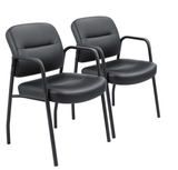 Lacoo Faux Leather Reception Chair Office Guest Chair for Waiting Room with Arms Set of 2, Black