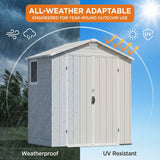 6x4ft Outdoor Plastic Storage Shed with Window,Weather-Resistant, Easy Assembly, Wood-Effect Garden Tool House,Light Gray