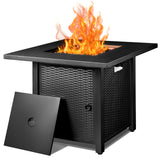 Homall 28in Wicker &Rattan Square Propane Fire Pit Table, Outdoor Dinning Gas Fire Table with Lid, 50,000BTU