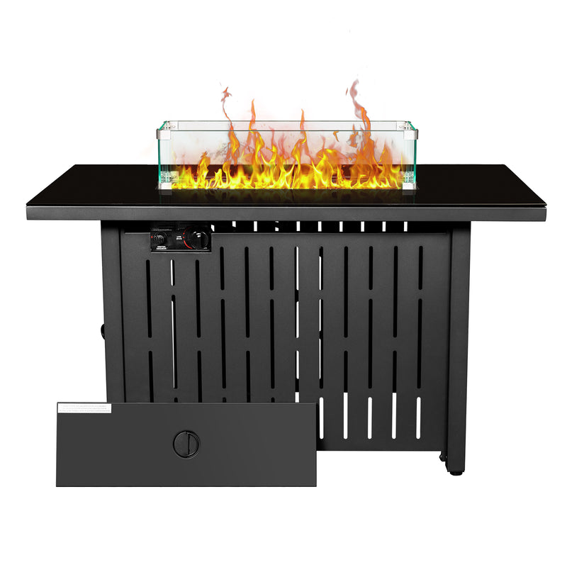 Homall 43in Outdoor Propane Gas Fire Pit Table with Glass Wind Guard, Glass Rock, Waterproof Cover, SNAN Retangular 50,000 BTU Auto-Ignition CSA Certification
