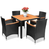 Homall Patio Dining Set Outdoor Furniture Set Cushioned Rattan Chairs With Acacia Wood Table, Resistant Feet, Removable Cushions