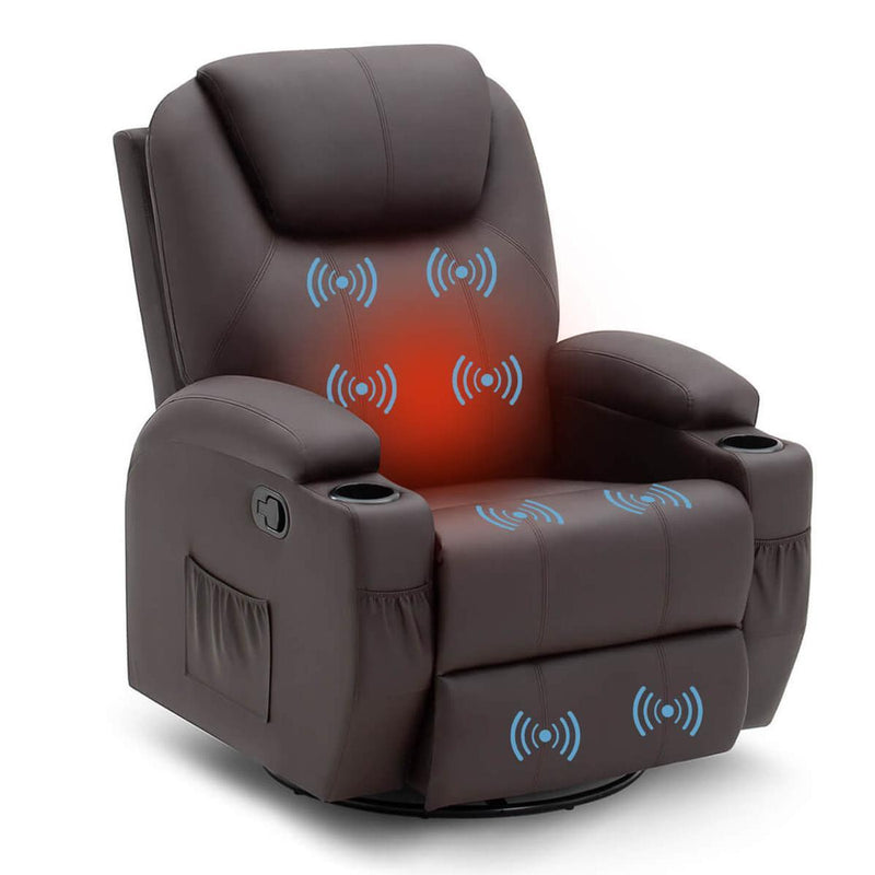 Homall 360° Swivel Massage Recliner Rocker Reclining Sofa, PU Leather& Fabric Heated Ergonomic Living Room Lounge Chair