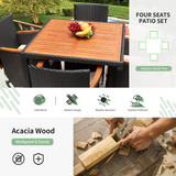 Homall Patio Dining Set Outdoor Furniture Set Cushioned Rattan Chairs With Acacia Wood Table, Resistant Feet, Removable Cushions