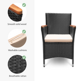Homall Patio Dining Set Outdoor Furniture Set Cushioned Rattan Chairs With Acacia Wood Table, Resistant Feet, Removable Cushions