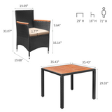 Homall Patio Dining Set Outdoor Furniture Set Cushioned Rattan Chairs With Acacia Wood Table, Resistant Feet, Removable Cushions